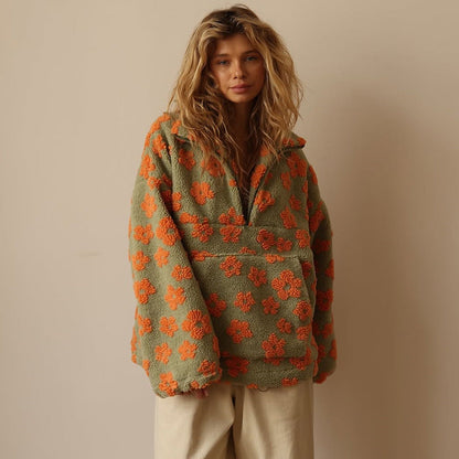 Daisy Sherpa Sweater | Women’s Oversized Pullover, Soft Fleece, Bohemian Style 2