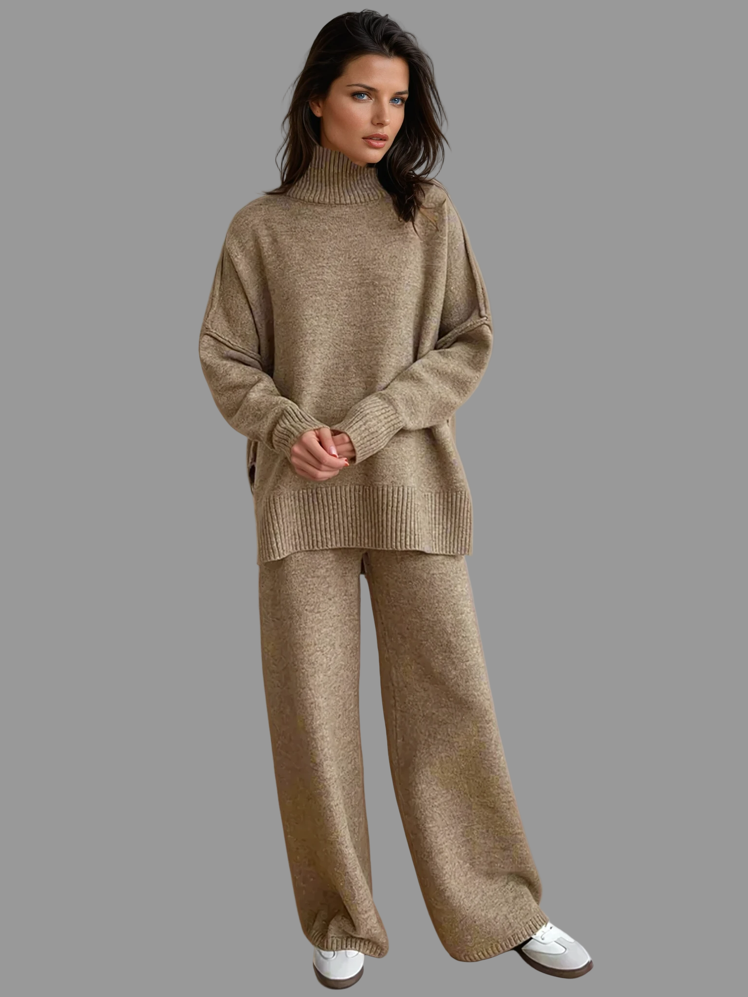Soft Knitted Loungewear Set | Women’s Lounge Set, Slouchy Turtleneck, Comfortable Fit 0