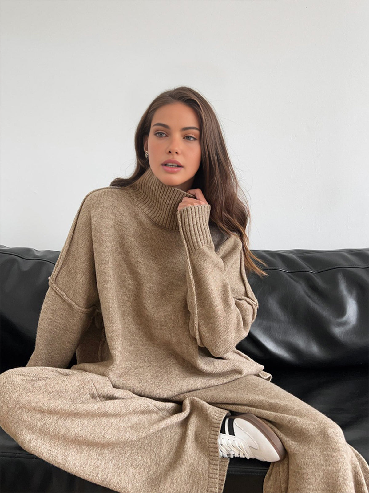 Soft Knitted Loungewear Set | Women’s Lounge Set, Slouchy Turtleneck, Comfortable Fit 4